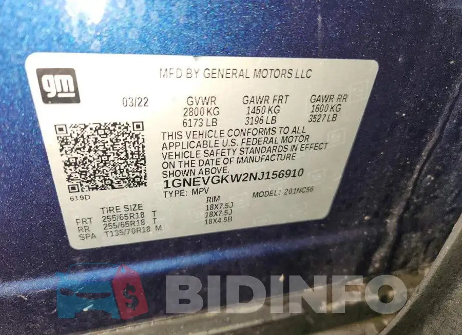 1GNEVGKW2NJ156910 Photo# 13
