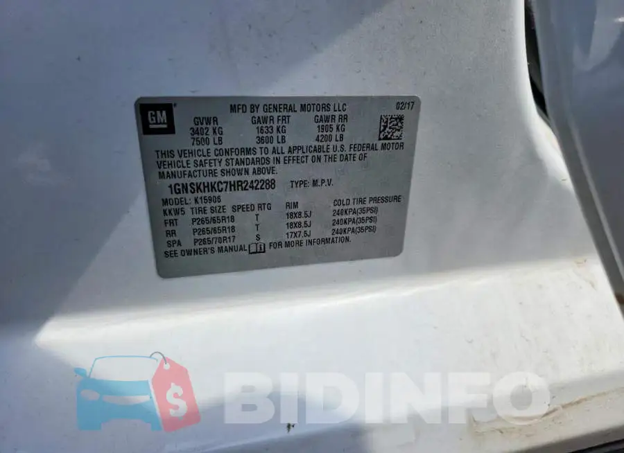 1GNSKHKC7HR242288 Photo# 12