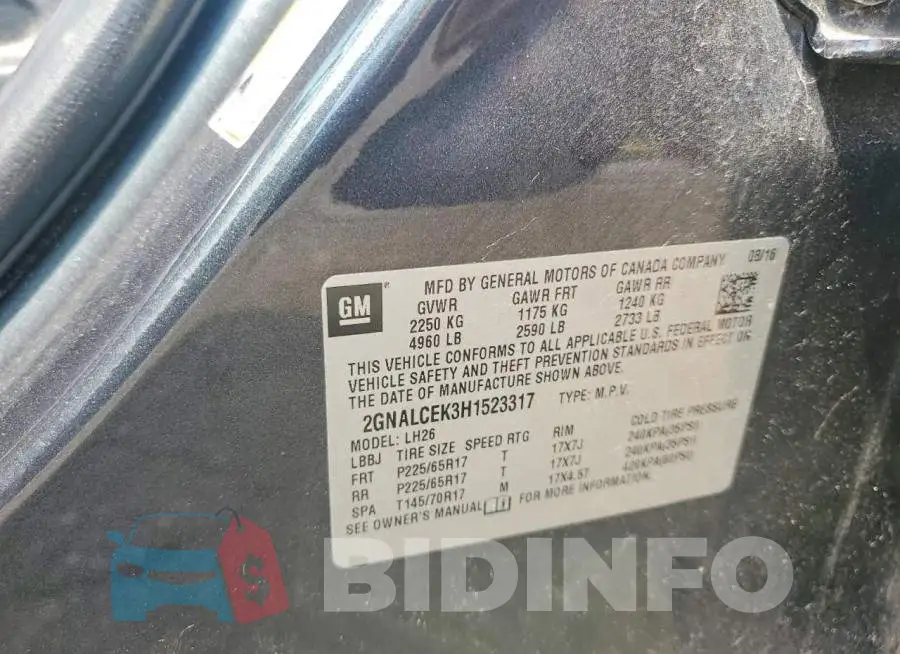2GNALCEK3H1523317 Photo# 13