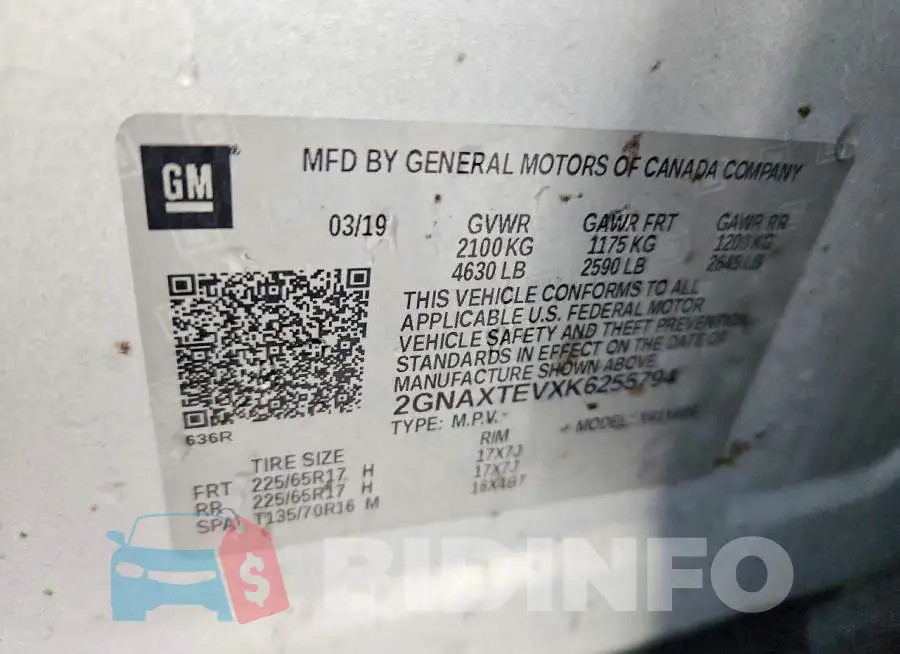 2GNAXTEVXK6255794 Photo# 12