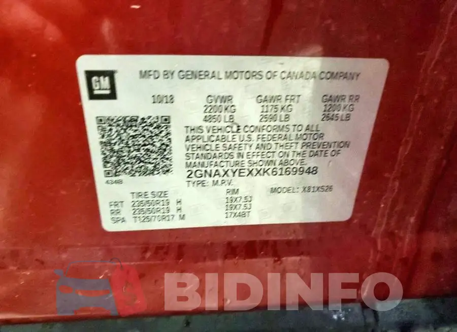 2GNAXYEXXK6169948 Photo# 13