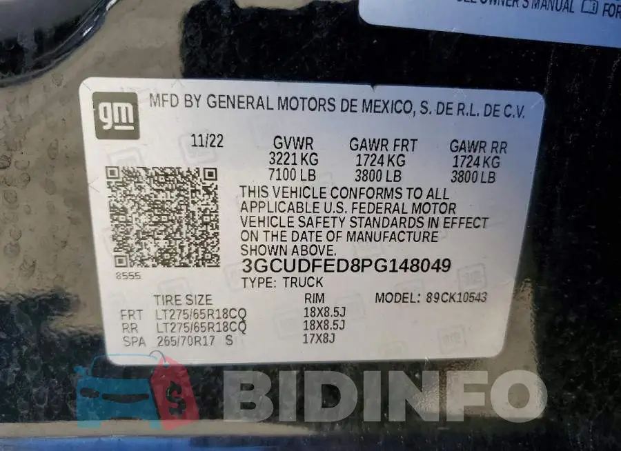 3GCUDFED8PG148049 Photo# 12