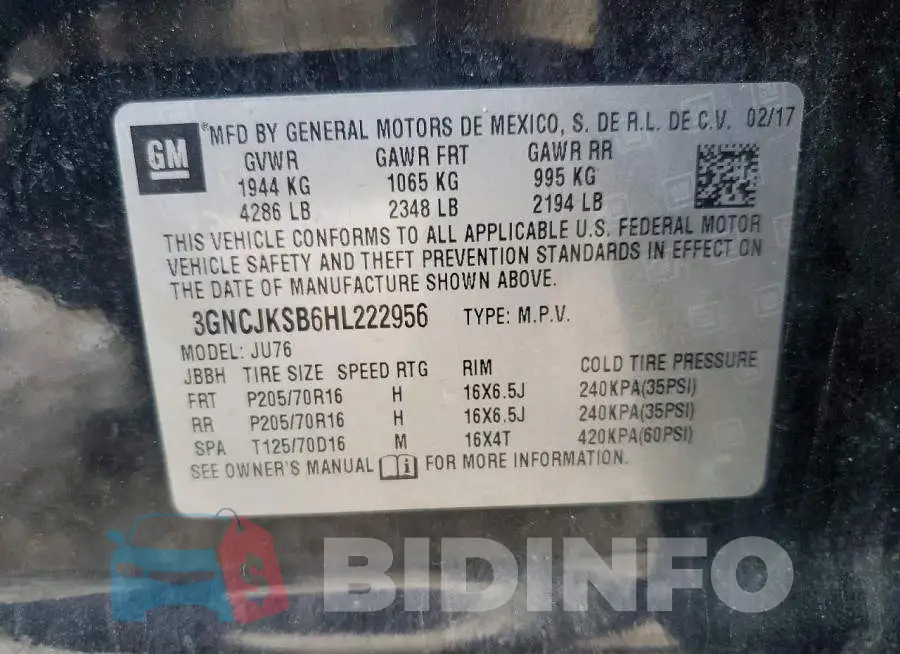3GNCJKSB6HL222956 Photo# 13