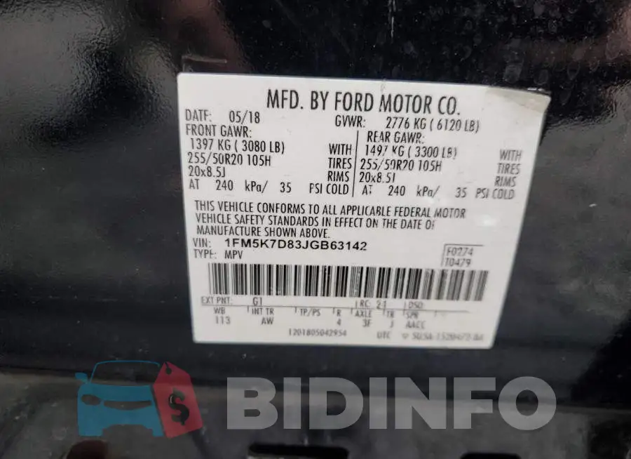 1FM5K7D83JGB63142 Photo# 13