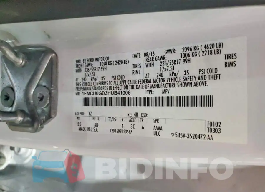 1FMCU0GD3HUB41008 Photo# 13