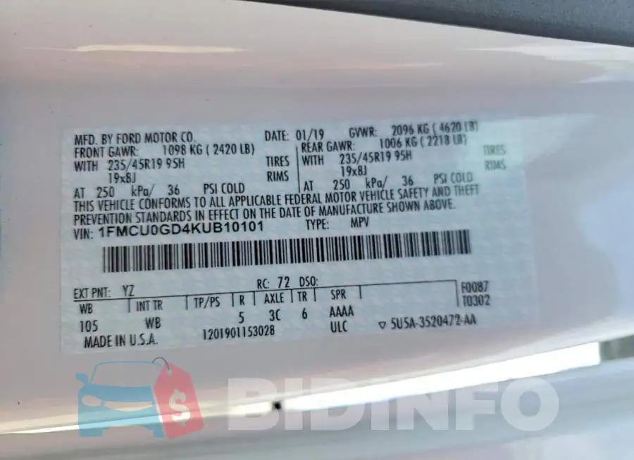 1FMCU0GD4KUB10101 Photo# 13