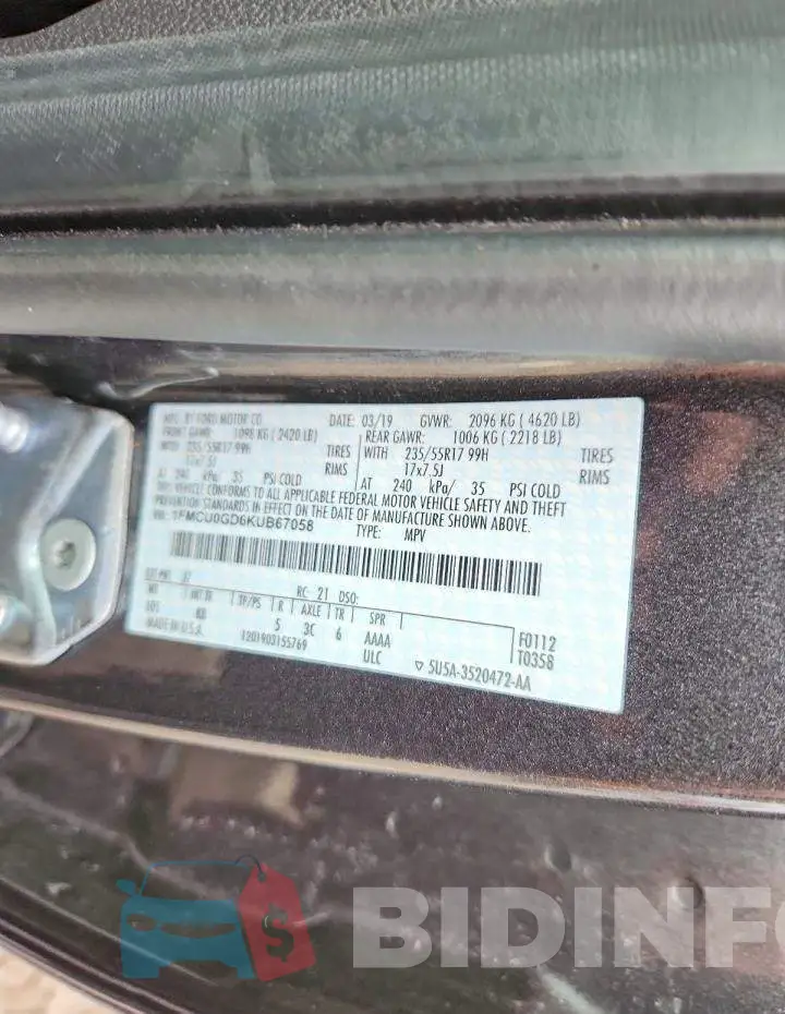 1FMCU0GD6KUB67058 Photo# 13