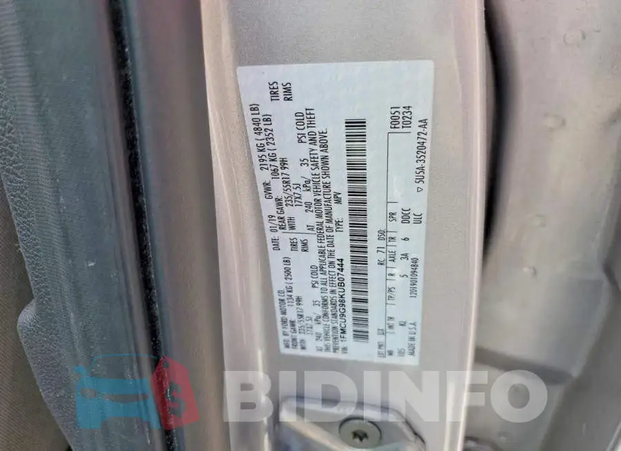 1FMCU9G98KUB07444 Photo# 13