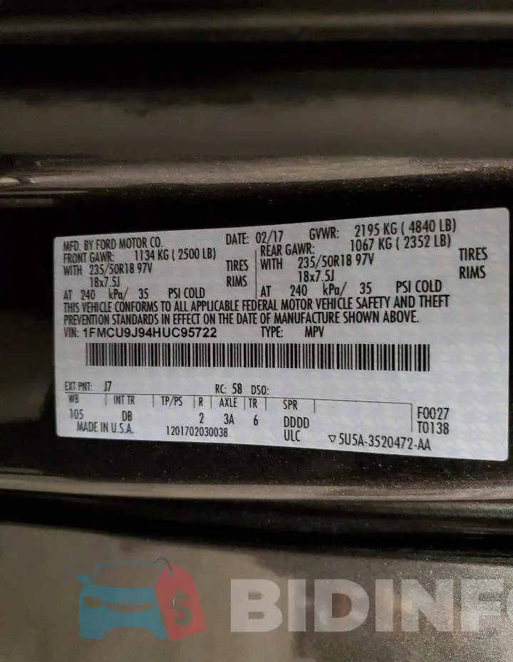 1FMCU9J94HUC95722 Photo# 14