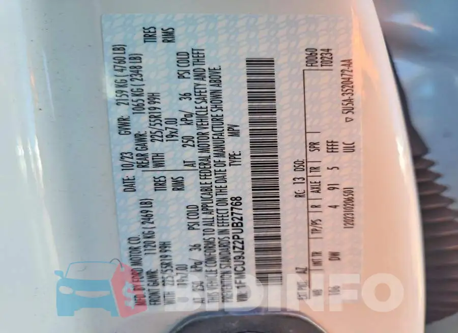 1FMCU9JZ2PUB27768 Photo# 13