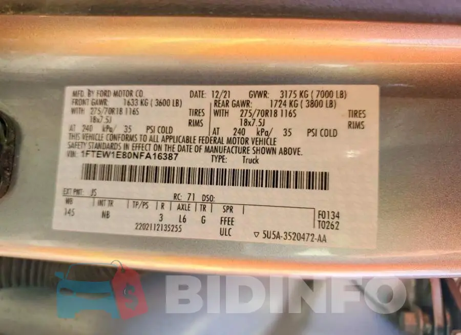 1FTEW1E80NFA16387 Photo# 12