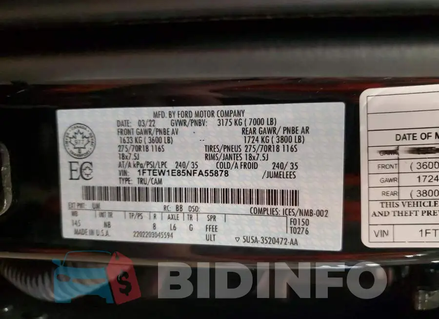 1FTEW1E85NFA55878 Photo# 12