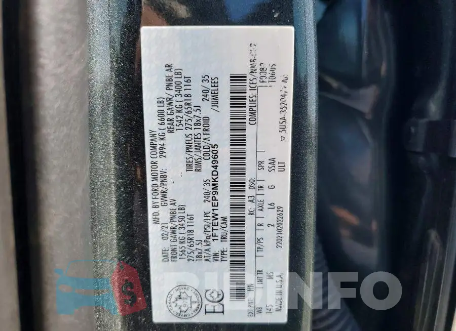 1FTEW1EP9MKD49605 Photo# 12