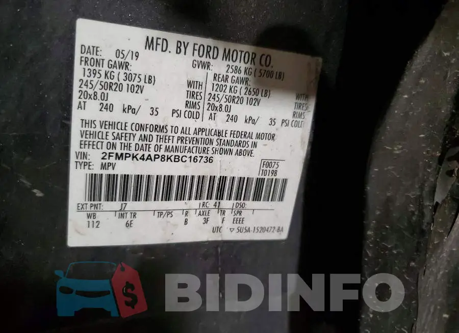 2FMPK4AP8KBC16736 Photo# 13