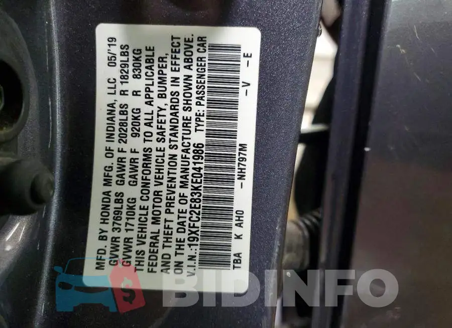 19XFC2E83KE041986 Photo# 12