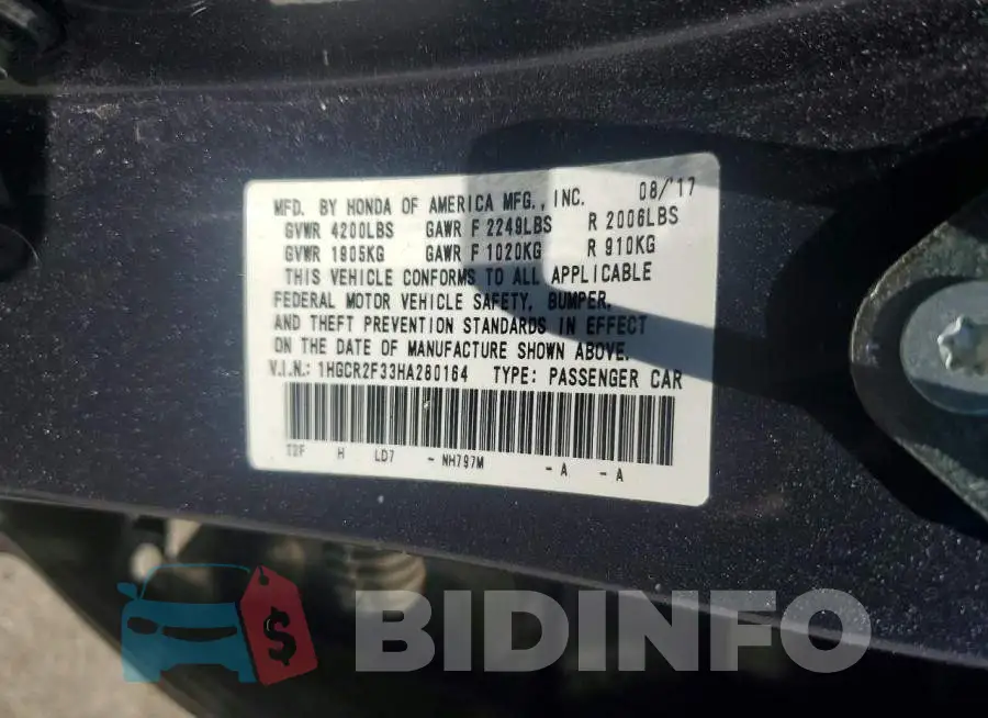 1HGCR2F33HA280164 Photo# 12