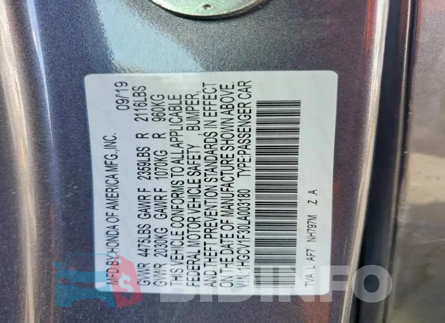 1HGCV1F30LA003180 Photo# 12