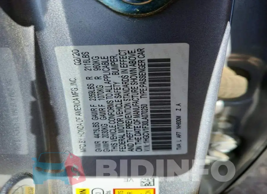 1HGCV1F30LA070250 Photo# 13
