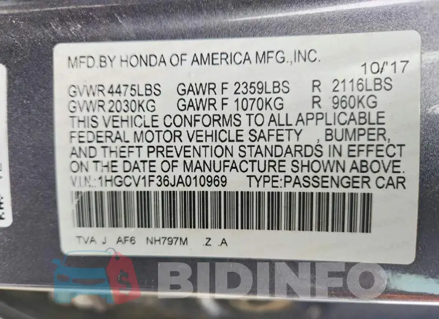 1HGCV1F36JA010969 Photo# 12
