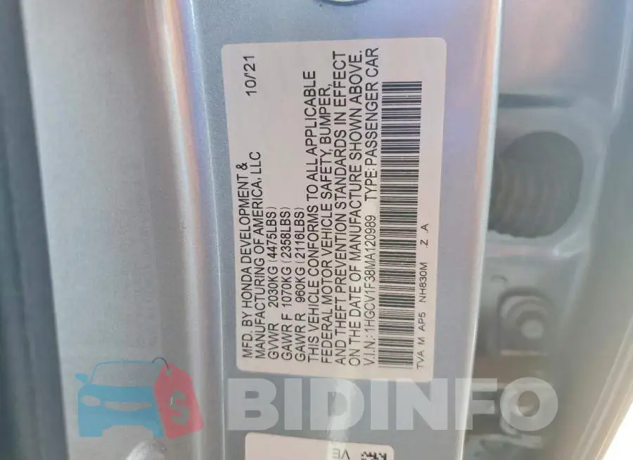 1HGCV1F38MA120989 Photo# 13