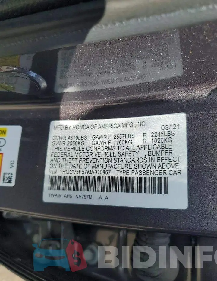 1HGCV3F57MA010867 Photo# 12