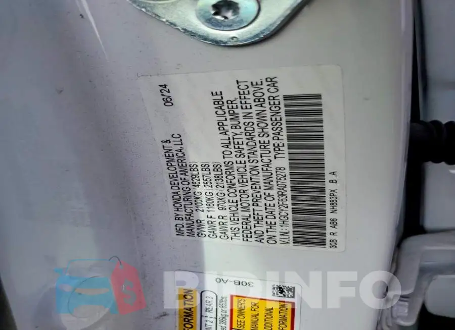 1HGCY2F63RA075278 Photo# 13