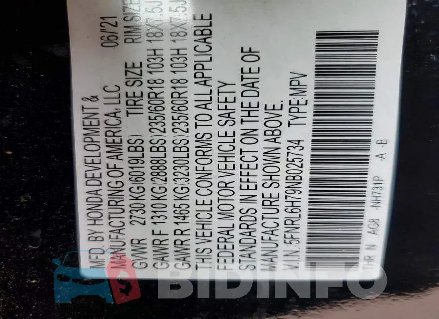5FNRL6H79NB025734 Photo# 14