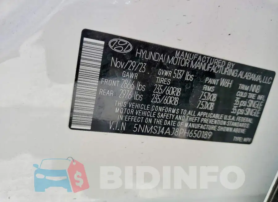 5NMS14AJ8PH650189 Photo# 14
