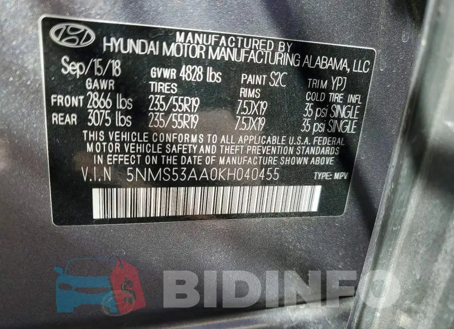 5NMS53AA0KH040455 Photo# 13