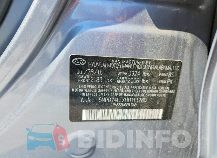 5NPD74LFXHH113280 Photo# 13