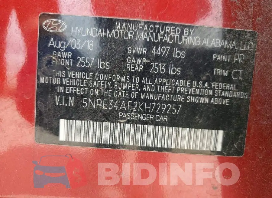 5NPE34AF2KH729257 Photo# 12