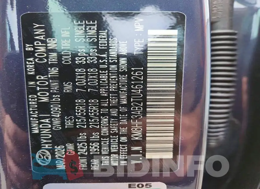 KM8HF3AB2TU461261 Photo# 14