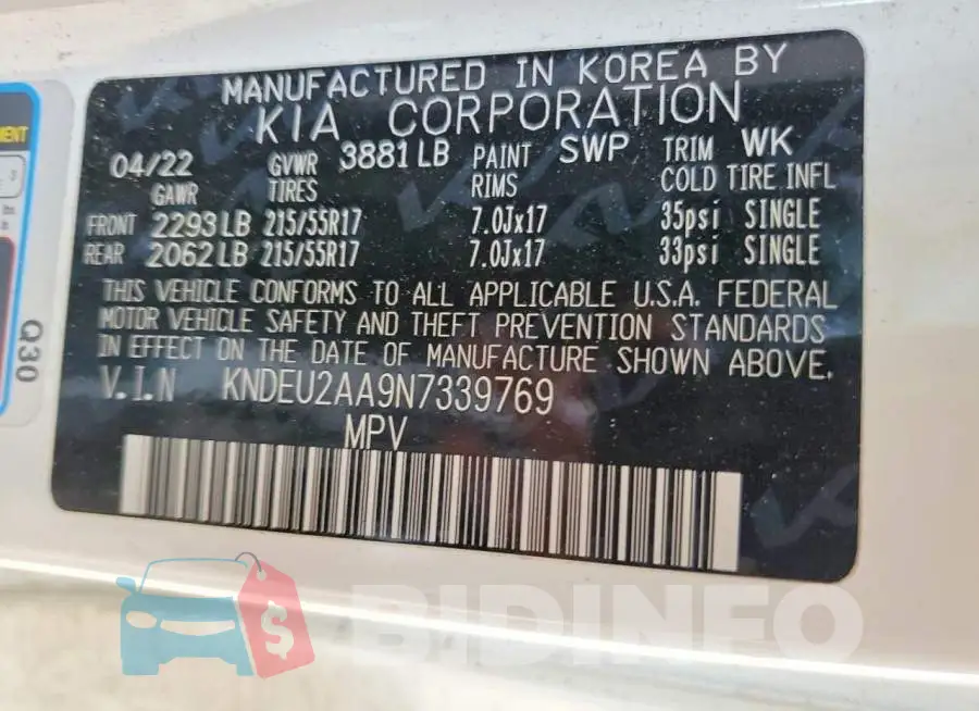 KNDEU2AA9N7339769 Photo# 13