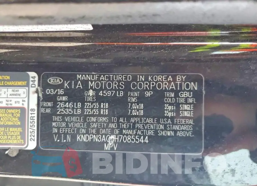 KNDPN3AC5H7085544 Photo# 13