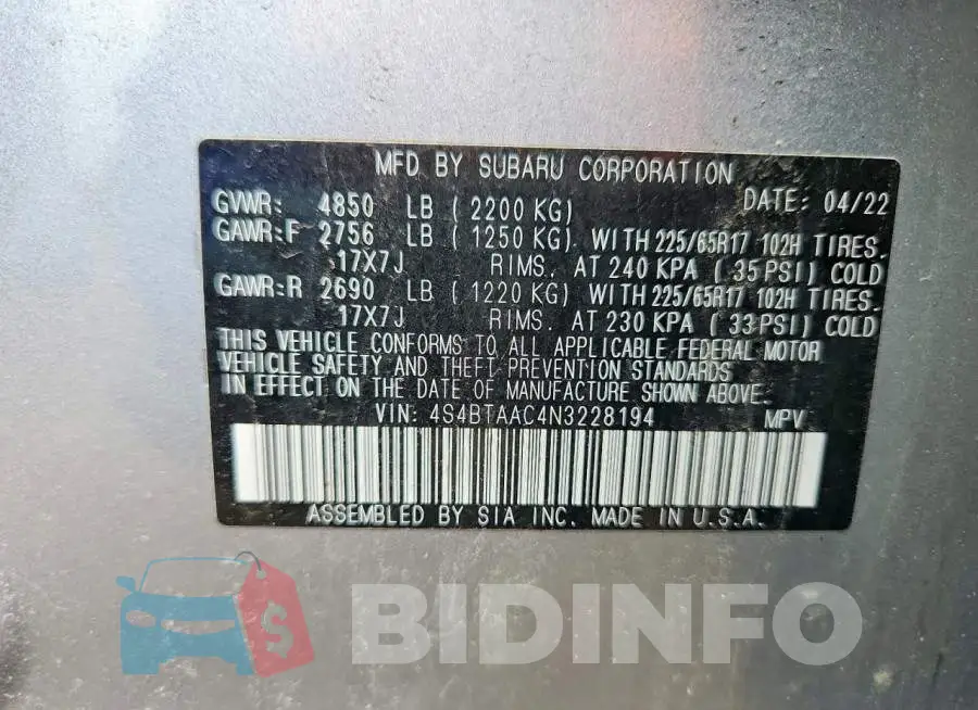 4S4BTAAC4N3228194 Photo# 13
