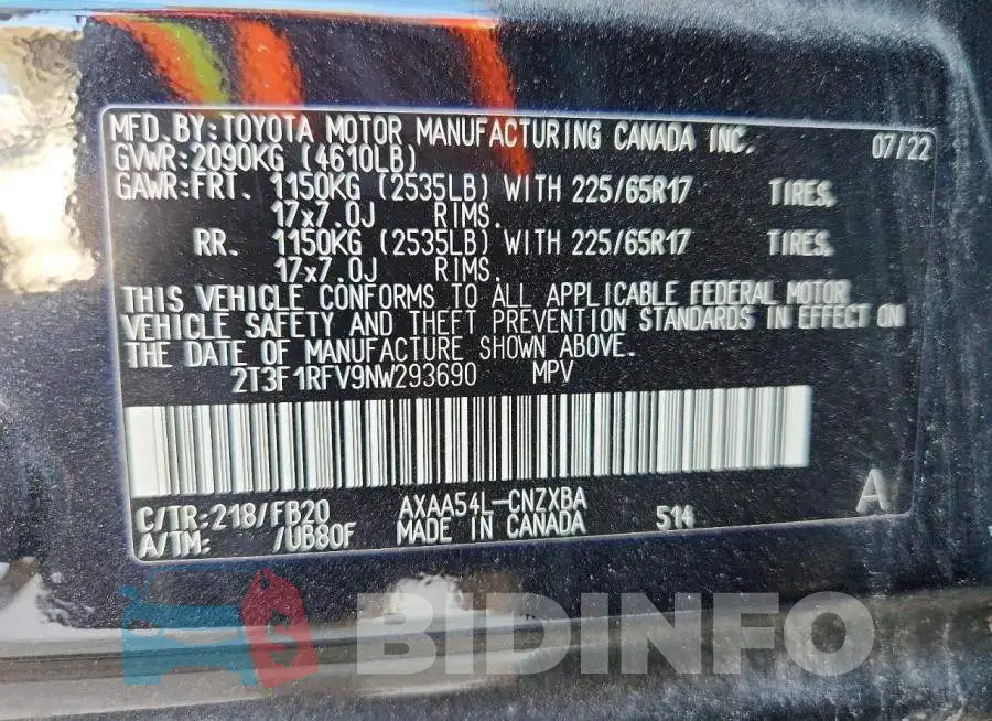 2T3F1RFV9NW293690 Photo# 13