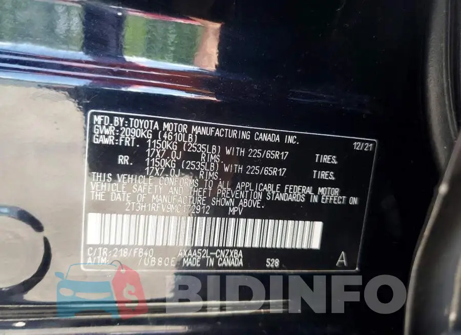 2T3H1RFV9MC172912 Photo# 13