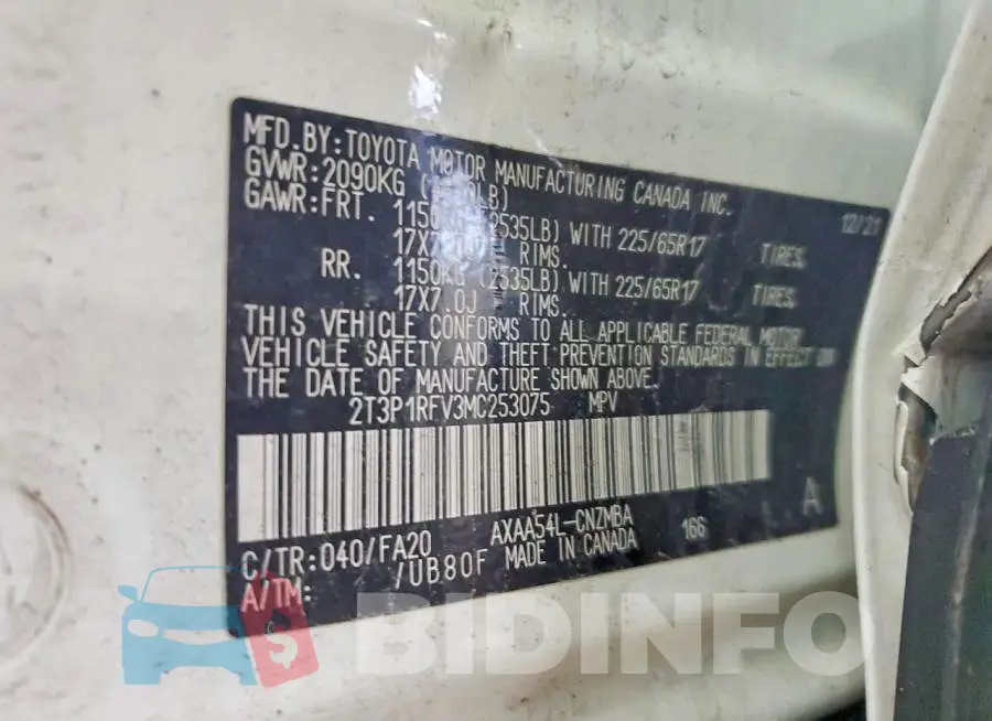 2T3P1RFV3MC253075 Photo# 13