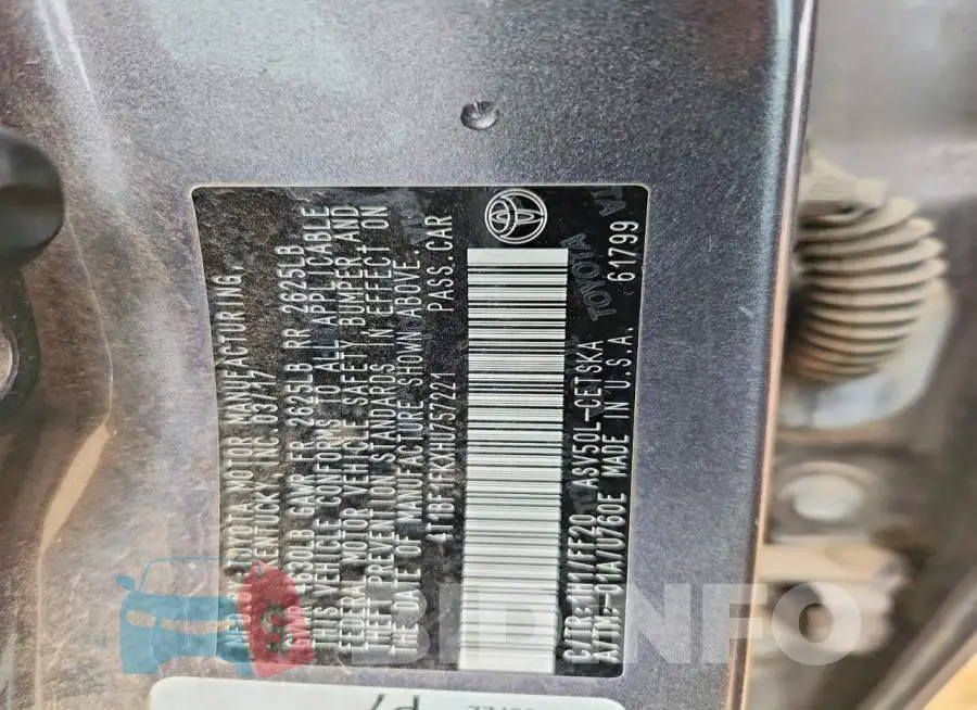 4T1BF1FKXHU757221 Photo# 12