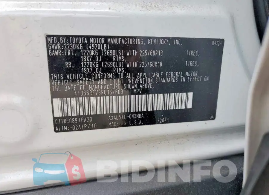 4T3B6RFV3RU157609 Photo# 13