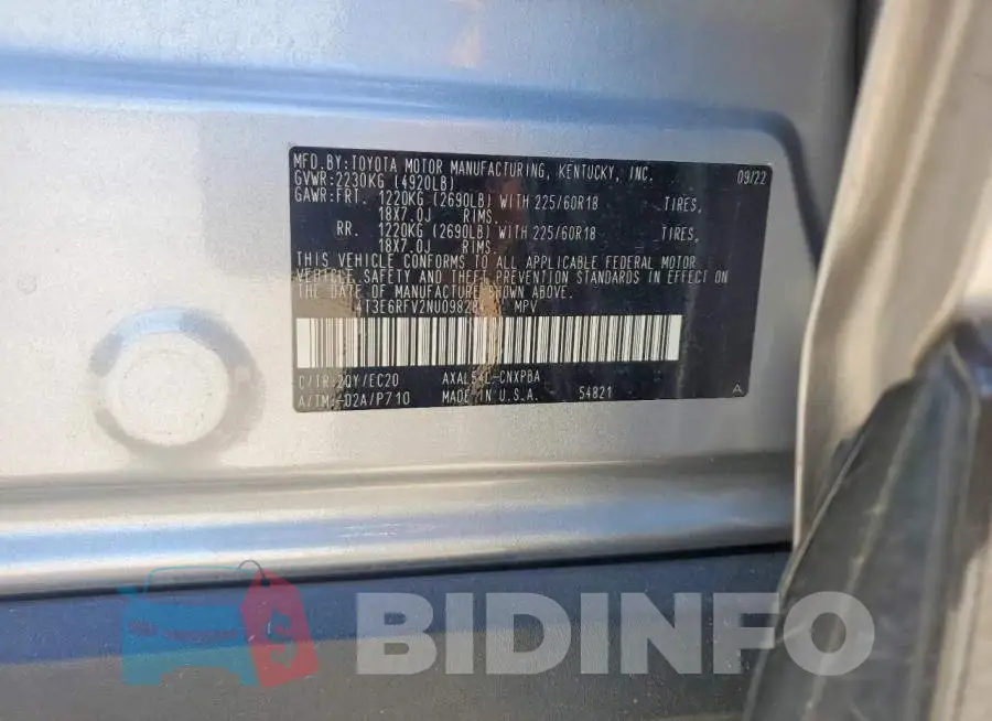 4T3E6RFV2NU098284 Photo# 13