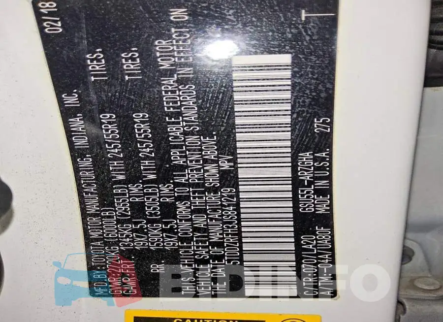 5TDDZRFH3JS841219 Photo# 13