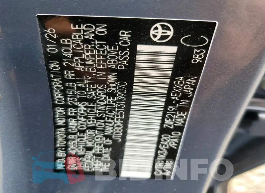 JTDBCMFE5T3139070 Photo# 12