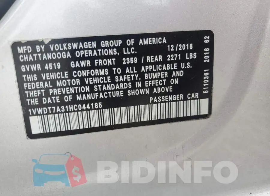 1VWDT7A31HC044185 Photo# 12