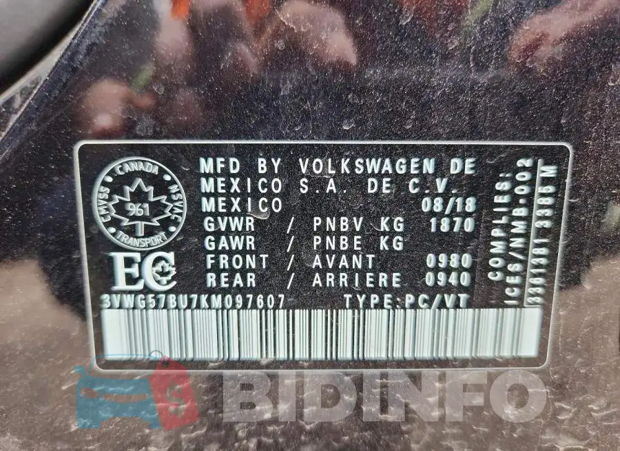 3VWG57BU7KM097607 Photo# 12