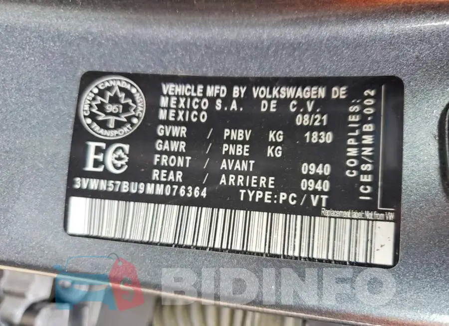 3VWN57BU9MM076364 Photo# 12