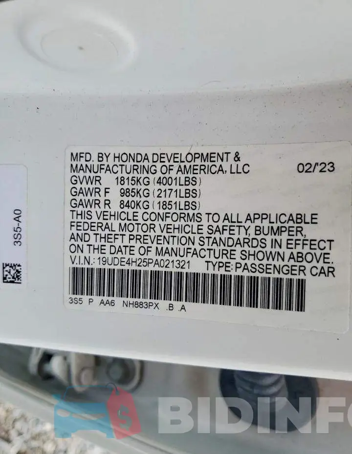 19UDE4H25PA021321 Photo# 12