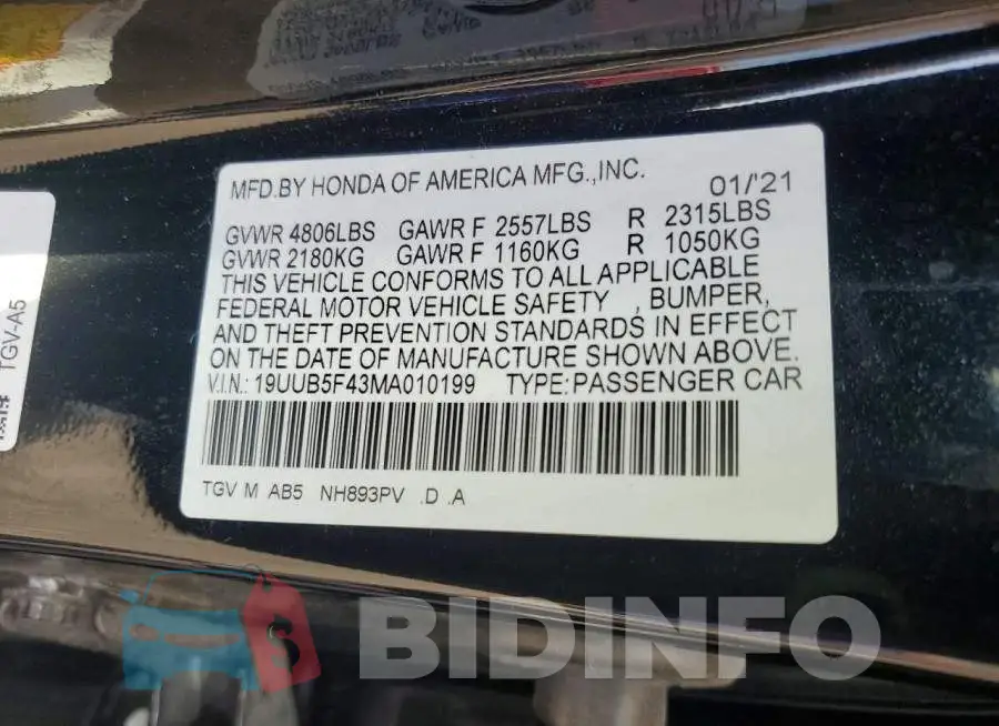 19UUB5F43MA010199 Photo# 12