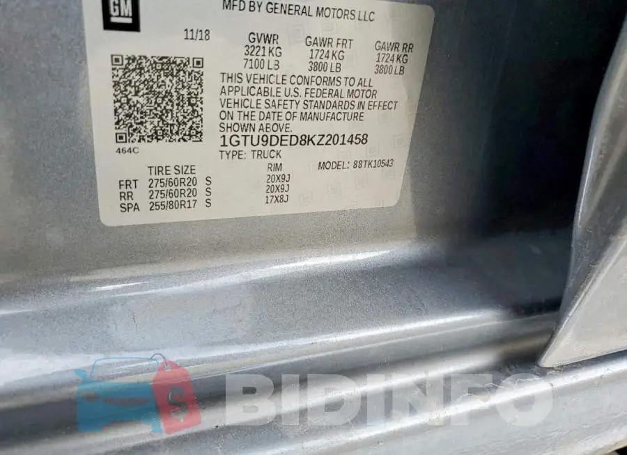 1GTU9DED8KZ201458 Photo# 12