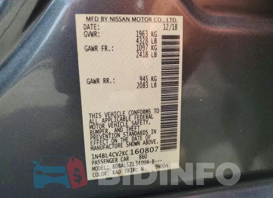 1N4BL4CV2KC160807 Photo# 12
